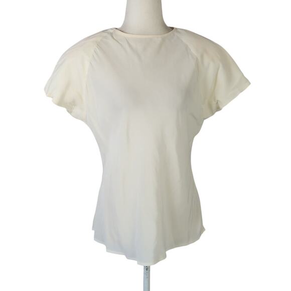 Vintage 90s Clio Cream 100% Silk Short Sleeve Blouse Top L - Picture 1 of 5